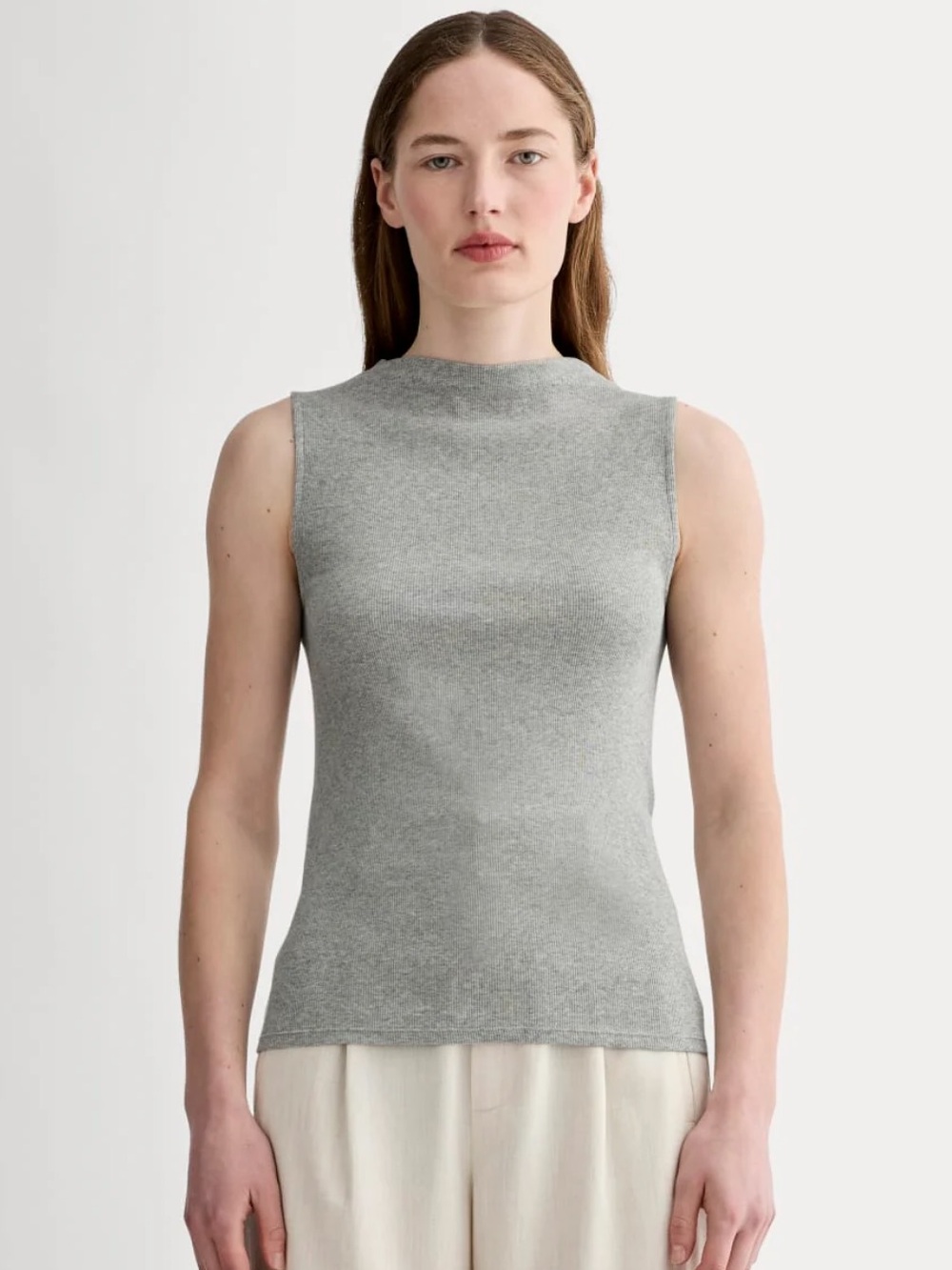 Everlane Luxe Rib Funnel Neck Tank Top in Heathered Gray